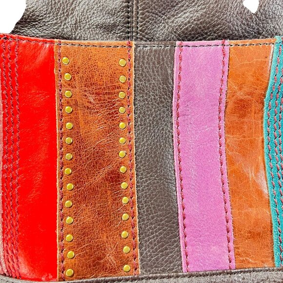 The Sak Striped Patchwork Leather Crossbody Bag Adjustable Strap Red Pink Teal - Picture 5 of 16